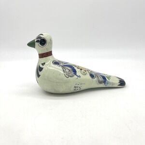 Hand Painted Mexican Folk Art Pottery Bird Figurine‎ Signed Decorative Accent